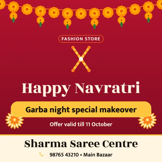 English Navratri poster template for a clothing shop