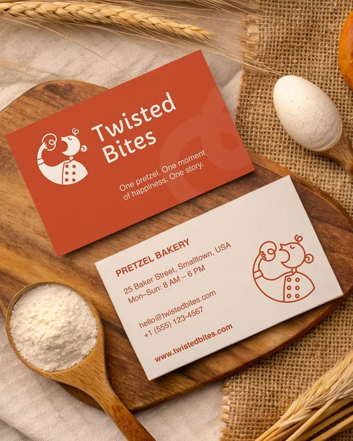 Twisted Bites bakery visiting card, design reference